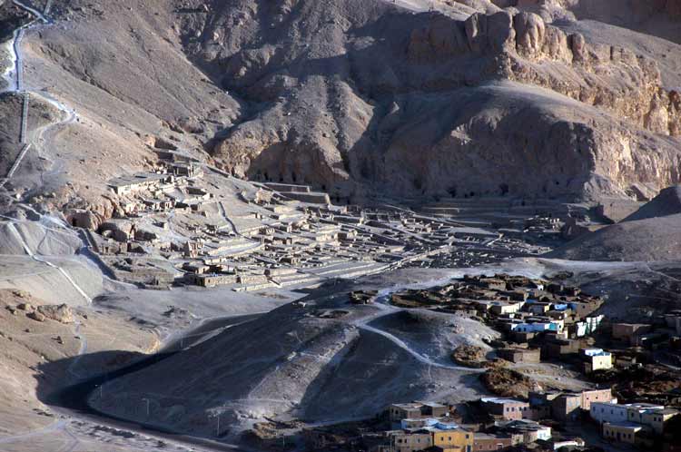Deir el Medina from Baloon, clear view of village and tombs